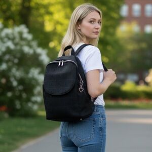 Black on black “Paris” Repeating Mini Backpack